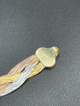 Italiano Silver, Inc Solid 925 Silver Tri Color Yellow Rose Gold Braided Herringbone Bracelet 10mm