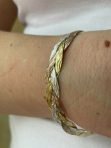 Italiano Silver, Inc Solid 925 Silver Tri Color Yellow Rose Gold Braided Herringbone Bracelet 10mm