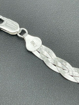 Handmade Ladies Solid 925 Sterling Silver Braided Herringbone Chain Necklace Diamond Cut