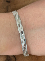 Italiano Silver, Inc Solid 925 Sterling Silver Ladies Diamond Cut Twist Braided Herringbone Bracelet