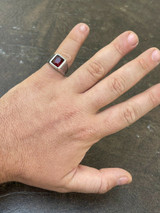 Mens Plain Real 925 Sterling Silver Ruby Red Stone Ring Size 7 8 9 10 11 12 13