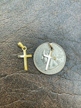 Italiano Silver, Inc Tiny Ladies 0.5 Plain Cross Pendant Solid 925 Sterling Silver 14k Gold Necklace