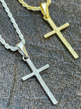 Italiano Silver, Inc Small 0.75 Plain Cross Pendant Solid 925 Sterling Silver / 14k Gold Necklace