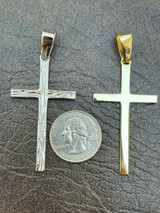 HarlemBling Large 2 Mens Plain Cross Pendant Solid 925 Sterling Silver / 14k Gold Necklace