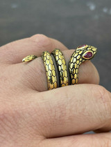 Snake Ring 14K Gold Vermeil 925 Silver Wrap Around Cobra W Ruby Eyes Sizes 5-12