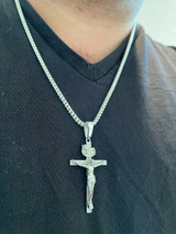 Italiano Silver, Inc Real Solid 925 Sterling Silver Mens Cross Jesus Piece Crucifix Pendant Necklace