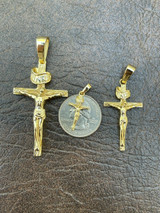 Italiano Silver, Inc 14k Gold Over Real Solid 925 Silver Cross Jesus Piece Crucifix Pendant Necklace