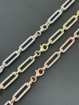 HarlemBling Solid 925 Sterling Silver Gold Diamond Paperclip Chain 5mm Necklace Or Bracelet