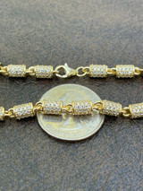 Mens Barrel Bracelet 14k Gold Over Solid 925 Silver Iced Flooded Out Hip Hop