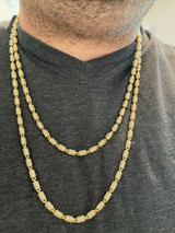 Mens Barrel Chain 14k Gold and Solid 925 Silver Iced Flooded Out Hip Hop Necklace
