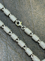 Men Barrel Chain Real Solid 925 Silver Iced Flooded Out Diamond Hip Hop Necklace