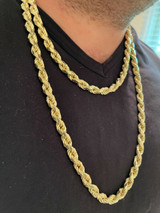 HarlemBling 8mm Thick Mens Rope Chain 14k Gold Over Real Solid 925 Sterling Silver Necklace