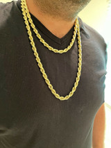 HarlemBling 8mm Thick Mens Rope Chain 14k Gold Over Real Solid 925 Sterling Silver Necklace