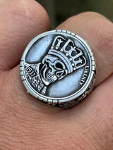 HarlemBling Real 925 Sterling Silver Mens Coin Ring Skull W Crown Death King Skeleton 7-13