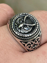HarlemBling Real 925 Sterling Silver Mens Plain Owl Ring - Symbol Of Wisdom Animal Size 7-13
