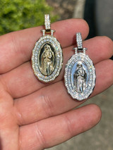 HarlemBling Real 925 Silver / Gold MOISSANITE Virgin Mary Necklace Pendant Iced Medallion