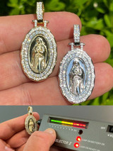 HarlemBling Real 925 Silver / Gold MOISSANITE Virgin Mary Necklace Pendant Iced Medallion