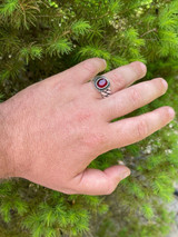 HarlemBling Mens Plain Real 925 Sterling Silver Ruby Red Stone Ring W Miami Cuban Link Band