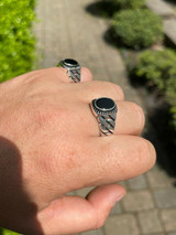 HarlemBling Mens Plain Real 925 Sterling Silver Black Onyx Stone Ring Miami Cuban Link Band