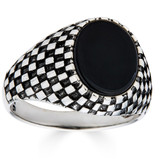 Checkerboard Ring - 925 Silver Oxidized - Genuine Black Onyx Stone