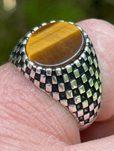 HarlemBling Mens Plain Real 925 Sterling Silver Tiger Eye Stone Ring Pinky 7 8 9 10 11 12 13