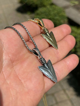 HarlemBling Mens Real 925 Silver / 14k Gold Finish Shark Tooth Spear Head Pendant Necklace