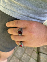 HarlemBling Mens Plain Real 925 Sterling Silver Ruby Red Stone Ring Pinky Or Signet Sz 7-13