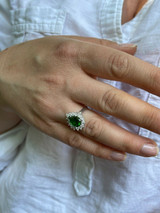 HarlemBling Solid 925 Sterling Silver Pear Green Emerald and Diamond Promise Cocktail Ring