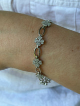 HarlemBling Real 925 Sterling Silver / Yellow Rose Gold Iced Diamond Clover Charm Bracelet