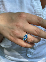 HarlemBling Real 925 Silver Evil Eye Blue Opal and Diamond Ring Girls Ladies Size 5 6 7 8 9 10