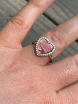 HarlemBling Real 925 Silver Heart Shaped Cocktail Promise Ring Pink Mother Of Pearl Diamonds