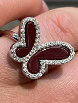 HarlemBling Ladies Real Solid 925 Sterling Silver Large Butterfly Ring Red Agate W Diamonds