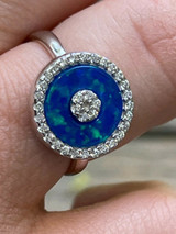 HarlemBling Real 925 Silver Evil Eye Man Made Blue Opal and Diamond Ring Girls Ladies Szs 5-10