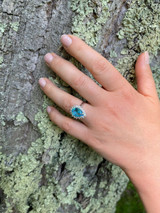 HarlemBling Solid 925 Sterling Silver Pear Shaped Blue Aquamarine and Diamond Cocktail Ring