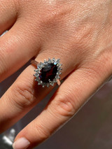 HarlemBling Solid 925 Sterling Silver Pear Shaped Red Ruby and Diamond Promise Cocktail Ring