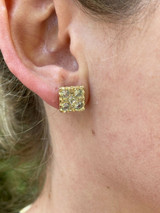 HarlemBling 14K Gold and Real 925 Silver Iced Large Out CZ HipHop Earrings Square Nugget Studs
