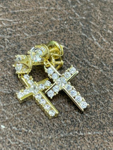 HarlemBling 14k Gold and Real 925 Silver Iced Cross Dangle Drop Earrings Diamond Studs Hip Hop