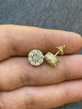 HarlemBling 14k Gold and 925 Silver Iced CZ Out Hip Hop Mens Earrings 1/3 Cluster Round Studs