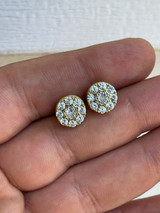 HarlemBling 14k Gold and 925 Silver Iced CZ Out Hip Hop Mens Earrings 1/3 Cluster Round Studs