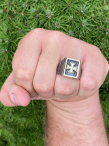 HarlemBling Mens 14k Gold and Real Solid 925 Sterling Silver German Maltese Iron Cross Ring