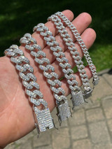 HarlemBling Real Miami Cuban Link Chain Iced Diamond Out Solid 925 Sterling Silver Necklace