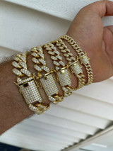 HarlemBling Real Miami Cuban Link Bracelet Iced MOISSANITE Out 14k Gold 925 Sterling Silver