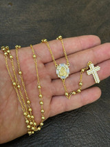 HarlemBling Rosary Beads Necklace Gold and Real 925 Silver Rosario Iced Baguette Diamond Out