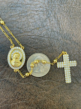 HarlemBling Rosary Beads Necklace Gold and Real 925 Sterling Silver Rosario Jesus Iced Diamond