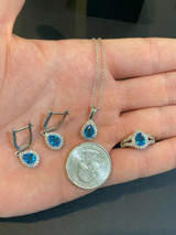 HarlemBling Real 925 Silver Blue Aquamarine Diamond Ring Necklace Earrings Girls Jewelry Set