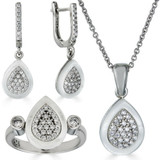 HarlemBling Real 925 Silver Teardrop Diamond Pearl Ring Necklace and Earrings Ladies Girls Set