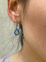 HarlemBling 925 Silver Teardrop Diamond Blue Opal Ring Necklace and Earrings Ladies Girls Set