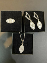 HarlemBling 925 Silver Lucky Evil Eye Diamond Pearl Ring Necklace Earrings Ladies Girls Set