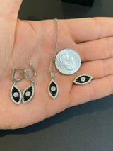 HarlemBling 925 Silver Lucky Evil Eye Diamond Black Onyx Ring Necklace Earrings Girls Set