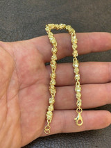 HarlemBling 14k Gold Over Solid 925 Sterling Silver Gold Nugget Link Bracelet 7-8.5 Mens